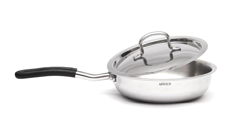 Wekitch مقلاة ويكيتش ثلاثية الفولاذ المقاوم للصدأ مع غطاء متوافقة مع موقد الغاز induction سعة 21 لتر تشطيب مرآة سهلة التنظيف جاهزة للموقد induction والغاز - Image 1
