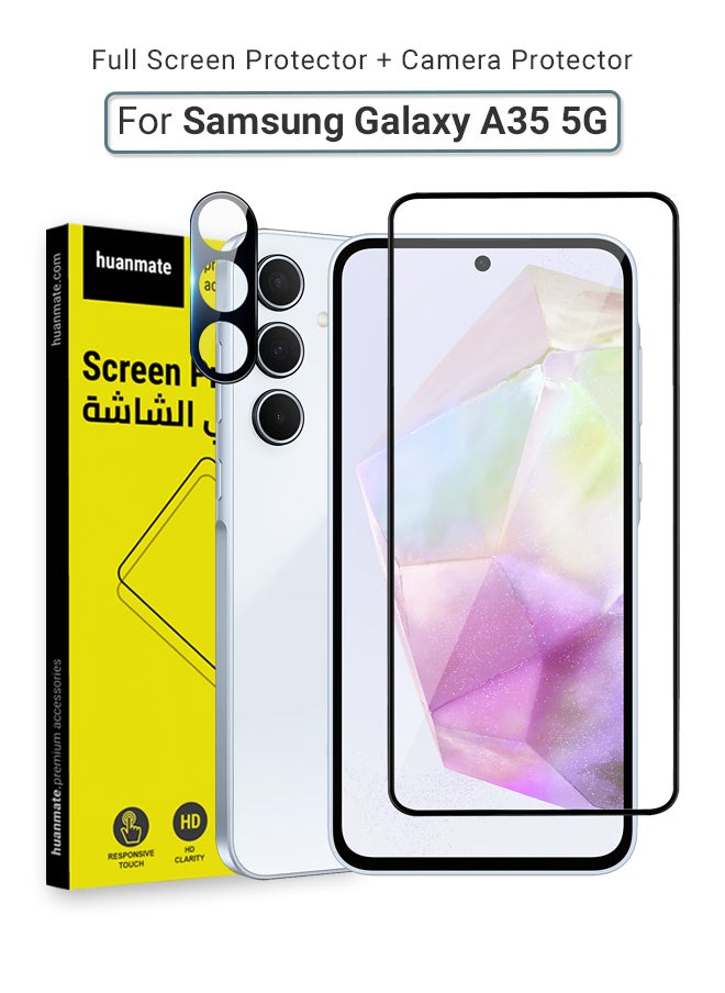 huanmate - 2 in 1 Samsung Galaxy A35 Screen & Camera Protector - High Transparency Full Coverage Shield for Scratch & Impact Protection - Screen & Camera Protector for Samsung Galaxy A35 - Image 1