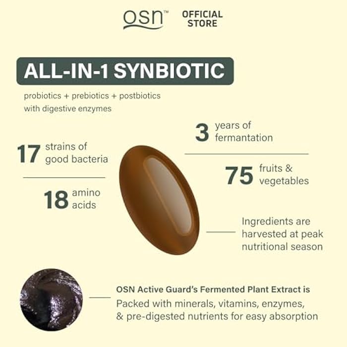 OSN Probiotics for Women Men ActiveGuard 3 Year Japanese Fermented Synbiotic - 17 Strains Prebiotics Postbiotics - Gut Health Digestive Enzymes - 60 Shelf Stable Softgels - Image 3