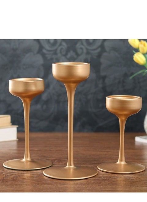 Candlestick, golden glass candle holder in three different sizes, 3 pieces