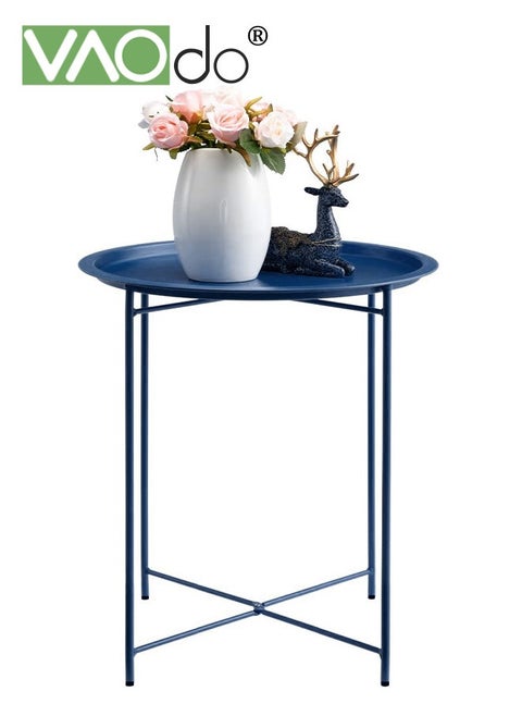 Metal Side Table Side Table  for Small Spaces  Outdoor  Patio Side Table  Circle Metal Bedside Table  Waterproof Removable Tray Round Accent Table  for Nursery Bedroom Balcony Office Dark Blue