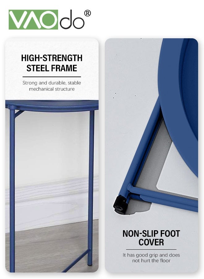Metal Side Table Side Table  for Small Spaces  Outdoor  Patio Side Table  Circle Metal Bedside Table  Waterproof Removable Tray Round Accent Table  for Nursery Bedroom Balcony Office Dark Blue