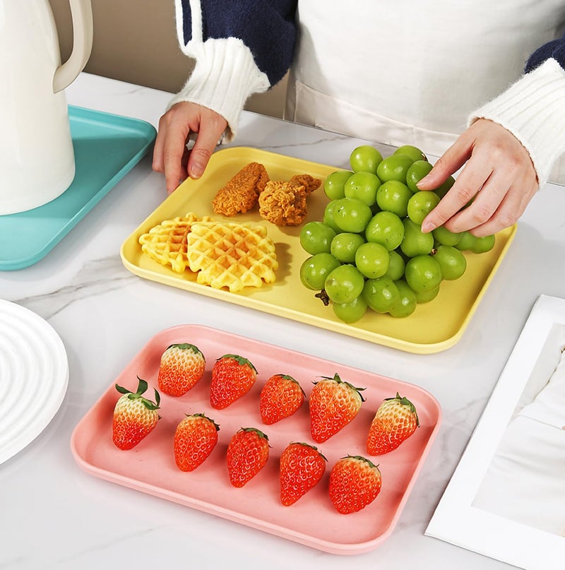 P-Plus International Fast Food Trays Bulk Wheat Straw Cafeteria Trays Colorful Serving Platter Rectangular Food Tray Lunch Tray for Cafeteria Kitchen Hotel Restaurant Party (25 cm, Gold, Pack of 4) - Image 4