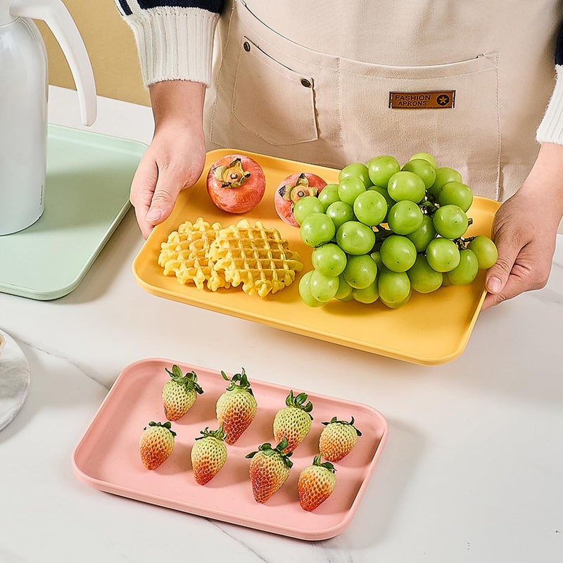 P-Plus International Fast Food Trays Bulk Wheat Straw Cafeteria Trays Colorful Serving Platter Rectangular Food Tray Lunch Tray for Cafeteria Kitchen Hotel Restaurant Party (25 cm, Gold, Pack of 4) - Image 5