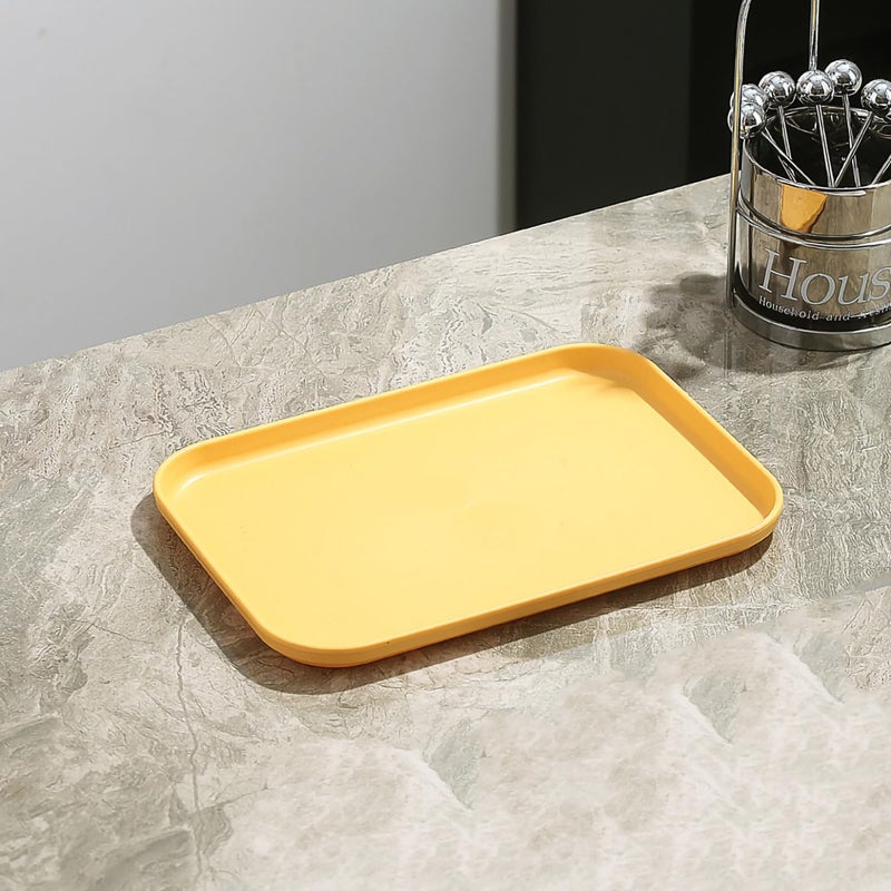 P-Plus International Fast Food Trays Bulk Wheat Straw Cafeteria Trays Colorful Serving Platter Rectangular Food Tray Lunch Tray for Cafeteria Kitchen Hotel Restaurant Party (25 cm, Gold, Pack of 4) - Image 3