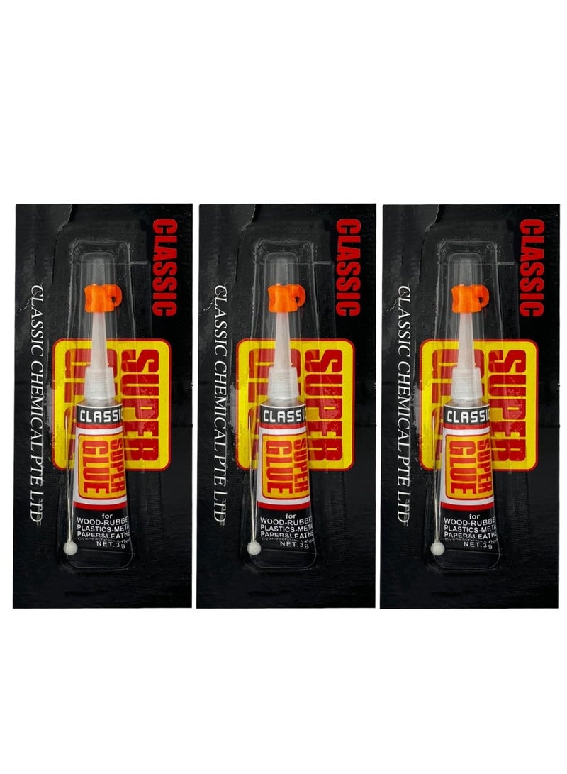 Classic Super Strong Instant Adhesive ,(Packs of 3), All-Purpose Fast-Drying, Super Strong Liquid Glue with Precision Applicator,   (3g per tube), Clear - Image 1