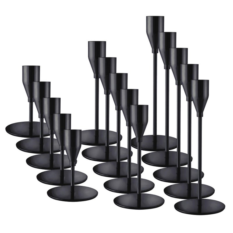 ECHFSM Black Taper Candle Holders for Wedding Table Centerpiece,Tall Taper Candlestick Holders Bulk Set of 15,Metal Candle Stick Holder Decor for Table or Mantel Centerpiece, Dinning, Party Home Decor - Image 1