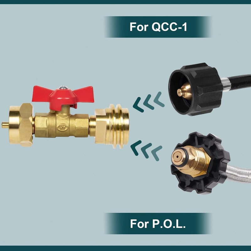 GASPRO Upgraded 1 lb Propane Tank Adapter with Valve, 20 lb to 1lb Converter, Hook Up Small Propane Tanks When 20lb Ran Out, Solid Brass - Image 3