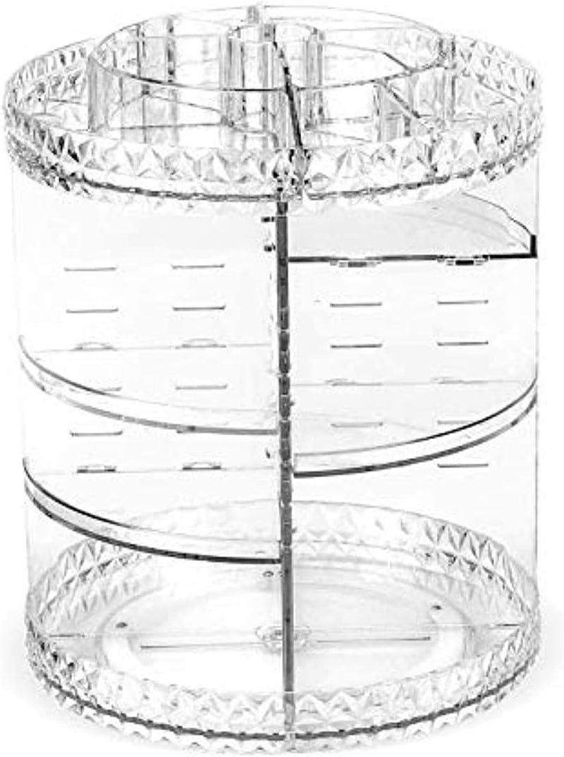 Adjustable 360 Degree Rotating Makeup Organizer Tray/Large Capacity Cosmetics Carousel Spinning Holder Storage Rack Fits Toner, Creams, Makeup Brushes, Lipsticks and More (Transparent)