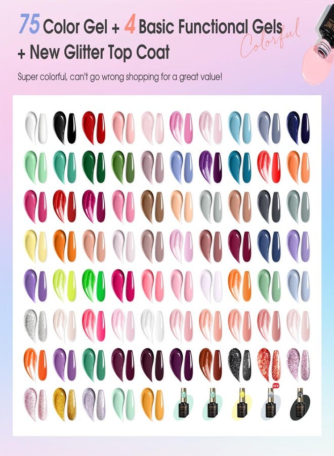 ROSALIND 80 PCS Gel Polish Set with 5PCS Top Coat and Base Coat，75 Multi-Colred u v Gel Nail Polish Kit Soak Off Nail Set for Women - Image 2