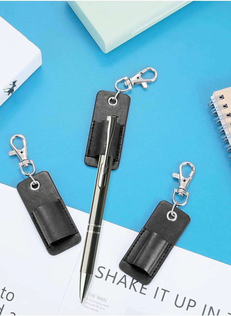 Generic - Portable Lanyard Pen Holder Set, 4 Pieces PU Leather Badge and Pencil Holders with Keychain - Image 1