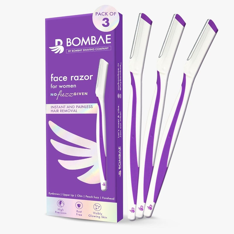 BOMBAE BOMBAE Reusable Face Razor For Women Facial Hair  3  Instant Glow  Painless Hair Removal  For Eyebrows Upper Lip Chin Forehead Unibrow Sideburns 1 count Pack of 3 Multicolour
