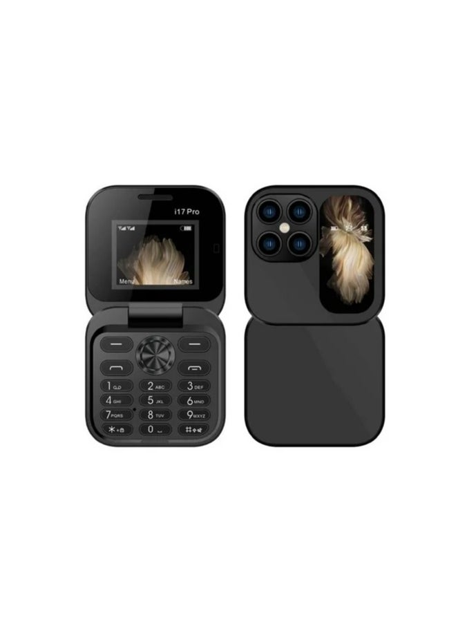هاتف محمول صغير جديد 2024 قابل للطي مزود ببطاقتي SIM وشاشة صغيرة، هاتف محمول قابل للطي مفتوح، أسود  - Image 1
