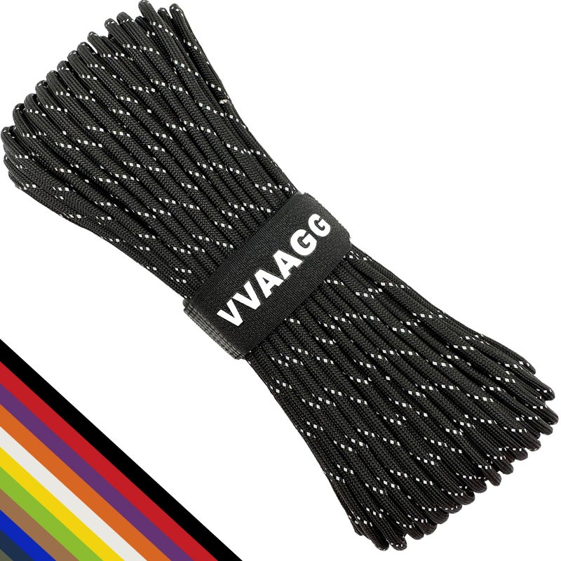 VVAAGG Reflective Paracord Rope 100FT 7 Strand Nylon para Cord Lanyard Utility 550 Parachute Cord 4mm Thin Tent Rope for Outdoor Camping Hiking