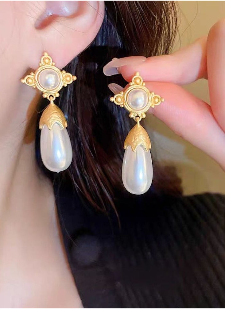 LILLY ALL MY LOVE - S925 White Gold-Plated Retro Palace Style Drop-Shaped Pearl Inlaid With Zircon Fashion Women's Earrings, Dinner Party Evening Dress Matching - Image 1