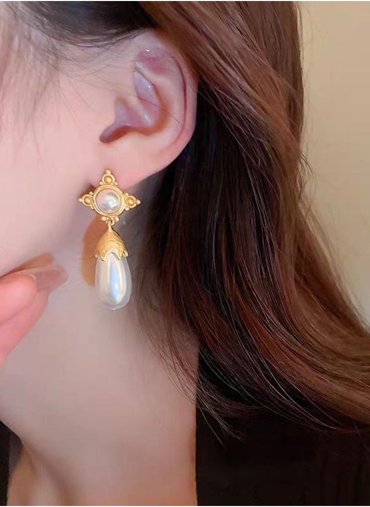 LILLY ALL MY LOVE - S925 White Gold-Plated Retro Palace Style Drop-Shaped Pearl Inlaid With Zircon Fashion Women's Earrings, Dinner Party Evening Dress Matching - Image 1