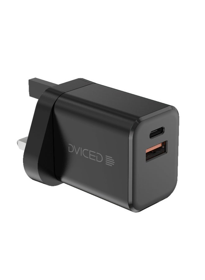 Dviced Wall charger and cable with 35W GaN-  1 USB-C 1 USB-A  UK plug - Black - Image 1