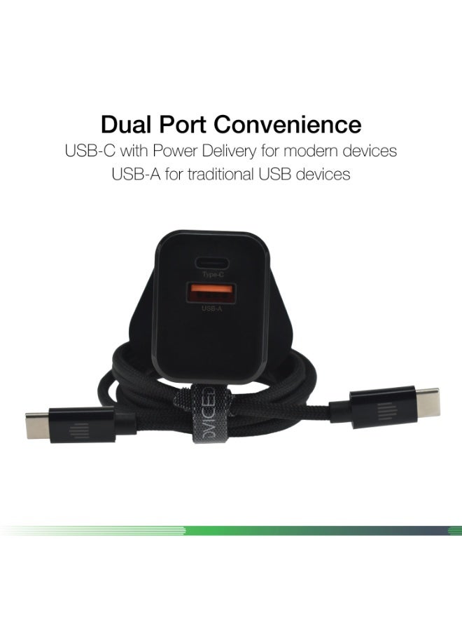 Dviced Wall charger and cable with 35W GaN-  1 USB-C 1 USB-A  UK plug - Black - Image 4
