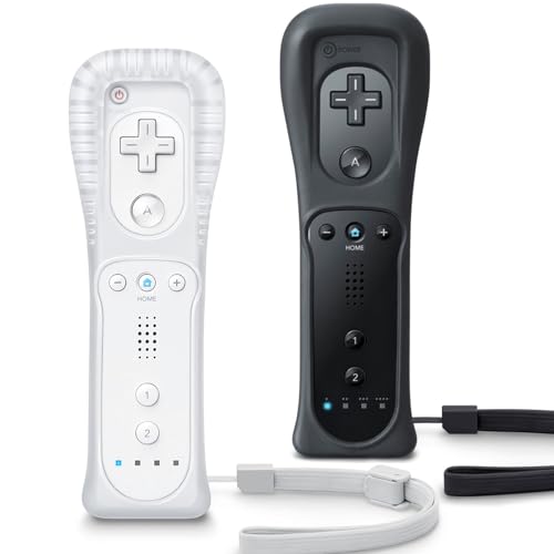 TIANHOO Remote Controller for Wii Wii U with Silicone Case and Wrist Strap 2 pack White Black - Image 1