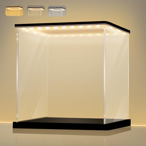 LANSCOERY Acrylic Display Case with Adjustable YellowWhiteWarm LED Light UV Protection Clear Display Box Dustproof Showcase for Action Figures Models Collectibles 98x98x98inch - Image 1