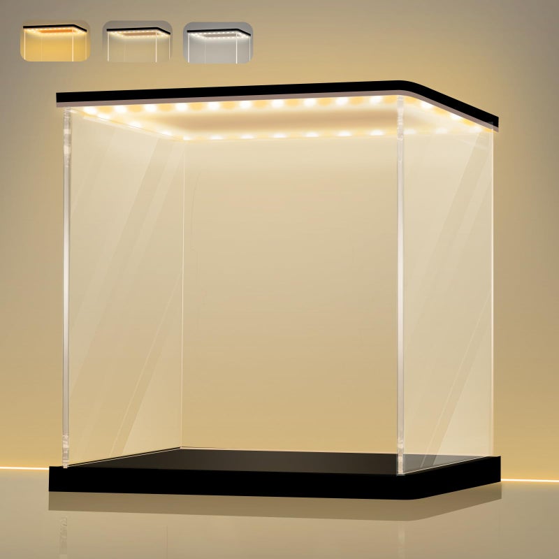 LANSCOERY Acrylic Display Case with Adjustable YellowWhiteWarm LED Light UV Protection Clear Display Box Dustproof Showcase for Action Figures Models Collectibles 98x98x98inch - Image 2