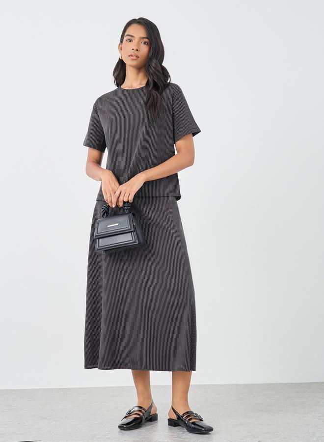 トップス sr Take Two Take Two Striped Round Neck Top and Midi Skirt Co