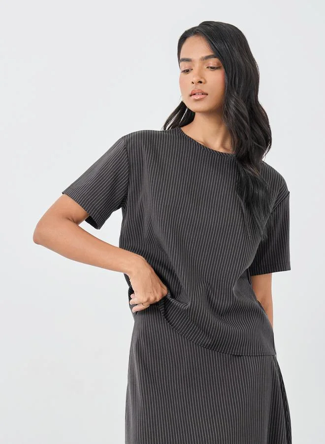 Take Two Take Two Striped Round Neck Top and Midi Skirt Co-Ords