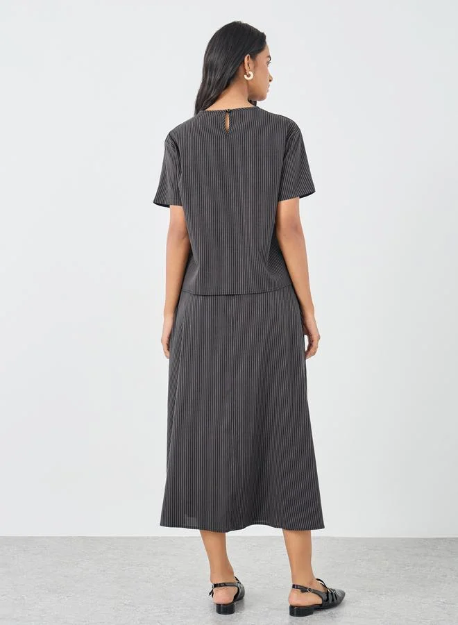 Take Two Take Two Striped Round Neck Top and Midi Skirt Co-Ords