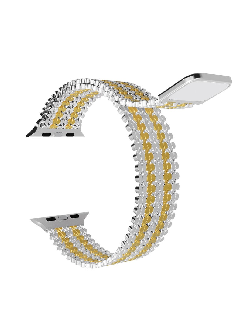Generic - Magnetic Stainless Steel Band for Apple Watch 45mm 44mm 49mm 42mm, Women and Men Buckle-free Breathable Mesh Replacement Watch Strap for iWatch Ultra 2 Series 9 8 7 SE 6 5 4 3 2 1, Silver-Gold - Image 1