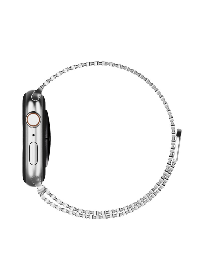 Generic - Magnetic Stainless Steel Band for Apple Watch 45mm 44mm 49mm 42mm, Women and Men Buckle-free Breathable Mesh Replacement Watch Strap for iWatch Ultra 2 Series 9 8 7 SE 6 5 4 3 2 1, Silver-Gold - Image 1