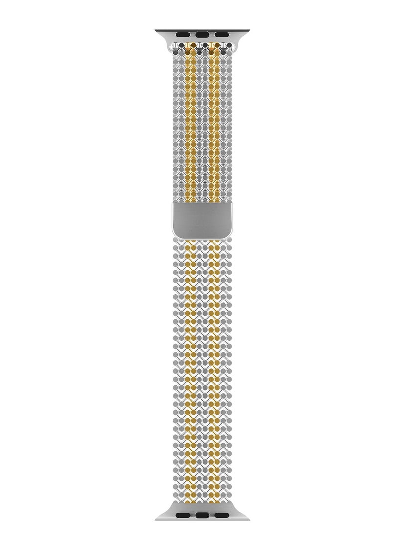 Generic - Magnetic Stainless Steel Band for Apple Watch 45mm 44mm 49mm 42mm, Women and Men Buckle-free Breathable Mesh Replacement Watch Strap for iWatch Ultra 2 Series 9 8 7 SE 6 5 4 3 2 1, Silver-Gold - Image 1