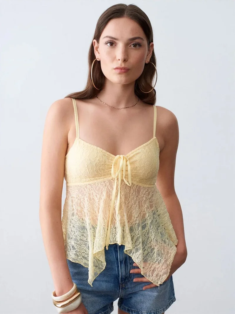 ديلفين DILVIN Lace Tie-front Sleeveless Blouse