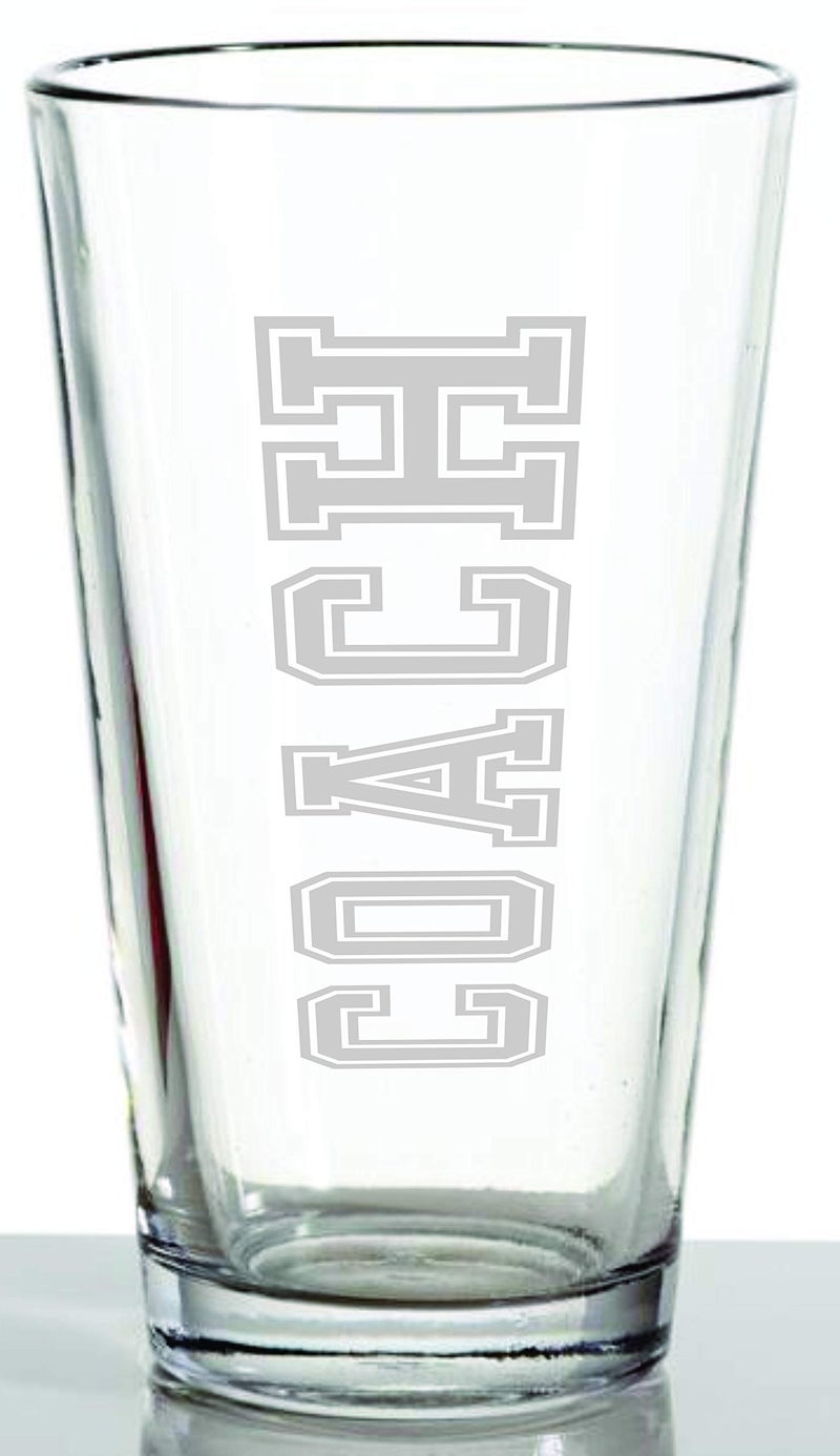 IE Laserware Coach Pub Beer Pint Glass  say Thanks To Coaches with a Present they Can Use  this Classic Glass is Perfect for Men or Women  Display the Title with Pride no Matter What the Sport