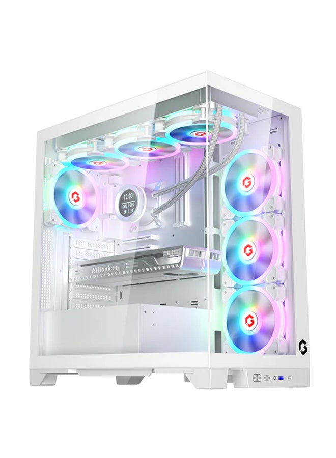 GAMEON Emperor Arctic IV Series Mid Tower Gaming Case ARGB+Remote, 7 Fans Case White - Image 1