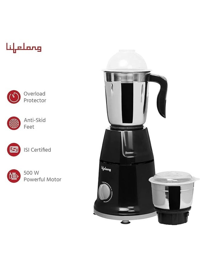 Lifelong Mixer Grinder for Kitchen - 2 Jars 500 Watt - Mixie with Mini Jar for Chutney & Liquidizing Jar used as Wet Grinder & Blender for Milkshake, Smoothie, Puree -Stainless Steel Blades (LLMG93) - Image 4
