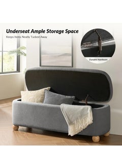 LEGACY OF COMFORT LEGACY OF COMFORT Darioush Modern 51 Wide Storage Bench with Solid Wood Legs 2 Seater Sofa Bench As Extra Seating Options Or Footrest Ottoman with Storage Bench for Living Room Bedroom Dark Grey  - Image 4