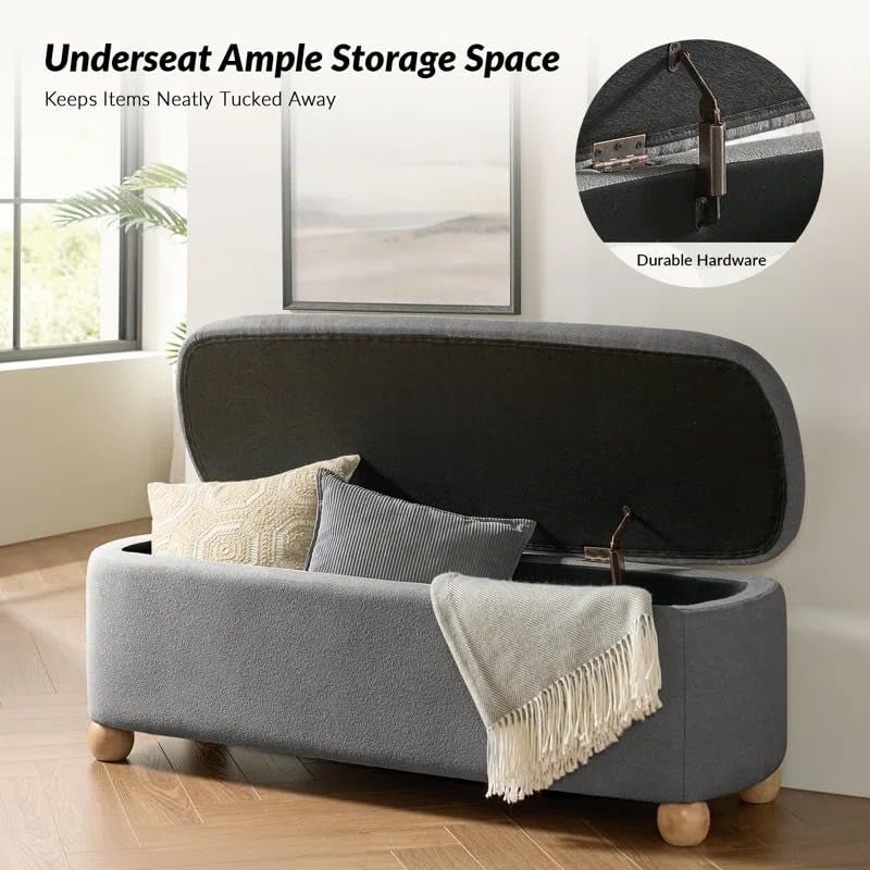 LEGACY OF COMFORT LEGACY OF COMFORT Darioush Modern 51 Wide Storage Bench with Solid Wood Legs 2 Seater Sofa Bench As Extra Seating Options Or Footrest Ottoman with Storage Bench for Living Room Bedroom Dark Grey  - Image 4