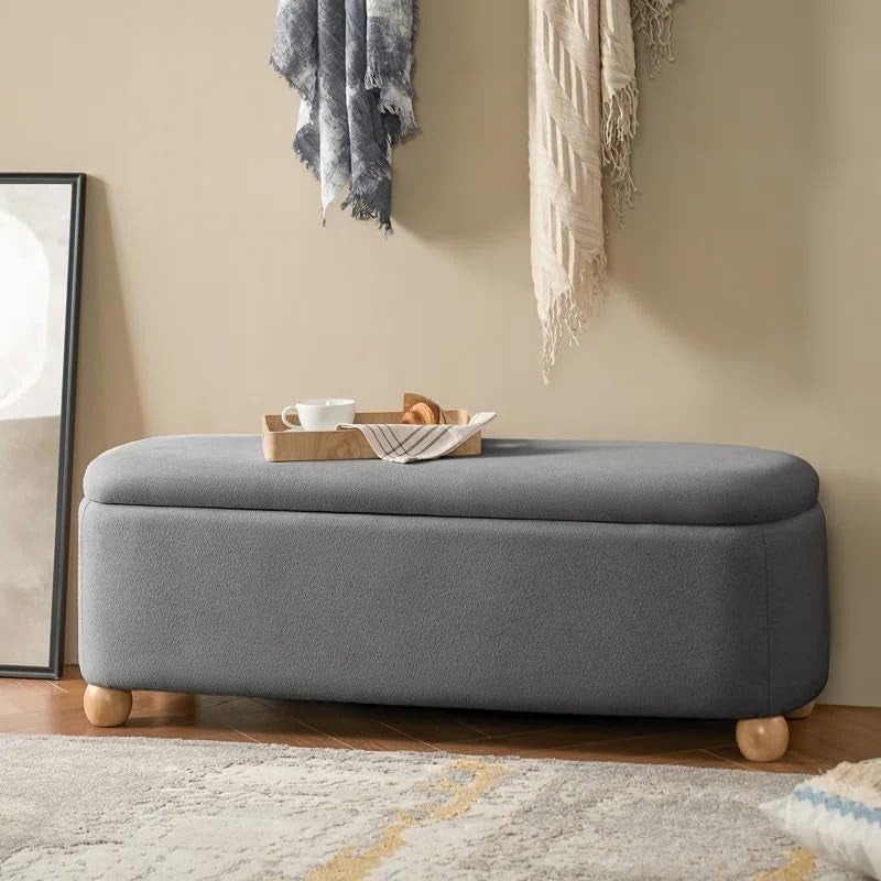 LEGACY OF COMFORT LEGACY OF COMFORT Darioush Modern 51 Wide Storage Bench with Solid Wood Legs 2 Seater Sofa Bench As Extra Seating Options Or Footrest Ottoman with Storage Bench for Living Room Bedroom Dark Grey  - Image 1
