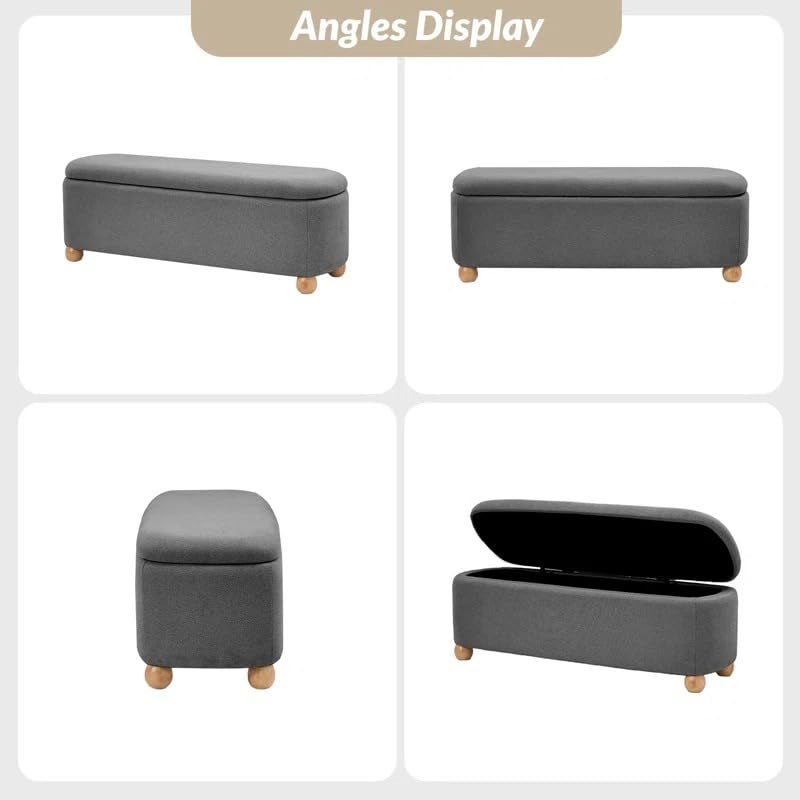 LEGACY OF COMFORT LEGACY OF COMFORT Darioush Modern 51 Wide Storage Bench with Solid Wood Legs 2 Seater Sofa Bench As Extra Seating Options Or Footrest Ottoman with Storage Bench for Living Room Bedroom Dark Grey  - Image 5