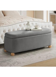 LEGACY OF COMFORT LEGACY OF COMFORT Darioush Modern 51 Wide Storage Bench with Solid Wood Legs 2 Seater Sofa Bench As Extra Seating Options Or Footrest Ottoman with Storage Bench for Living Room Bedroom Dark Grey  - Image 3