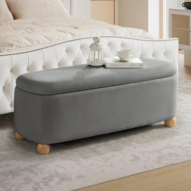 LEGACY OF COMFORT LEGACY OF COMFORT Darioush Modern 51 Wide Storage Bench with Solid Wood Legs 2 Seater Sofa Bench As Extra Seating Options Or Footrest Ottoman with Storage Bench for Living Room Bedroom Dark Grey  - Image 3