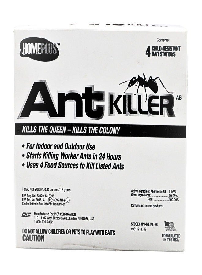 Home Plus Homeplus Ant Bait Traps, Outdoor & Indoor Ant Killer, 4 Metal Stations with 4 Food-Based Attractants, Child-Resistant Design, Formulated with Abamectin B1, Ready-to-Use Bait Station - Image 1