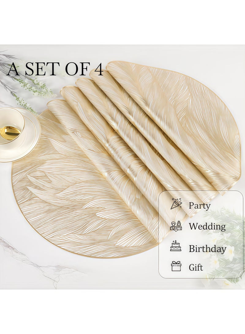 مجموعة من 4 مفارش طاولة مستديرة ذهبية مقاس 38 × 38 سم، مقاومة للحرارة ومضادة للانزلاق، قابلة للغسل، مفارش طاولة متينة من الفينيل المنسوج من مادة البولي فينيل كلوريد لطاولات الطعام وحفلات الزفاف وديكورات الحفلات وحفلات أعياد الميلاد - Image 3