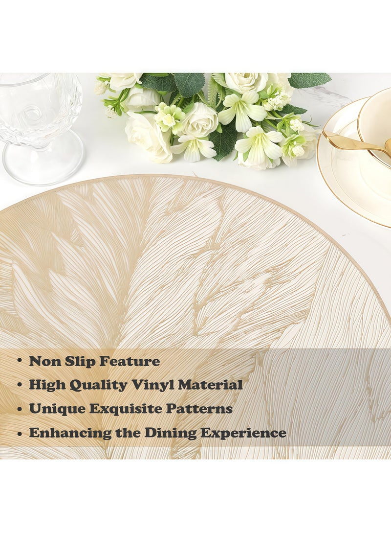 مجموعة من 4 مفارش طاولة مستديرة ذهبية مقاس 38 × 38 سم، مقاومة للحرارة ومضادة للانزلاق، قابلة للغسل، مفارش طاولة متينة من الفينيل المنسوج من مادة البولي فينيل كلوريد لطاولات الطعام وحفلات الزفاف وديكورات الحفلات وحفلات أعياد الميلاد - Image 2