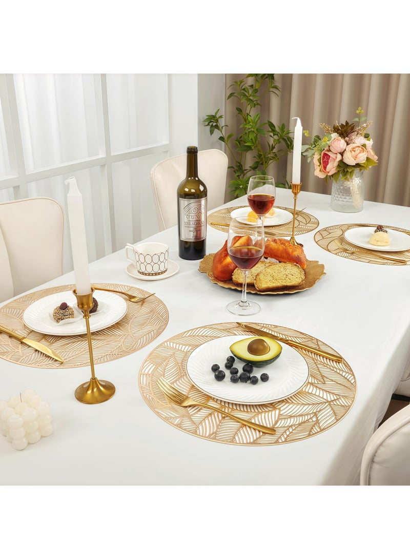 مجموعة من 4 مفارش طاولة مستديرة ذهبية مقاس 38 × 38 سم، مقاومة للحرارة ومضادة للانزلاق، قابلة للغسل، مفارش طاولة متينة من الفينيل المنسوج من مادة البولي فينيل كلوريد لطاولات الطعام وحفلات الزفاف وديكورات الحفلات وحفلات أعياد الميلاد - Image 4