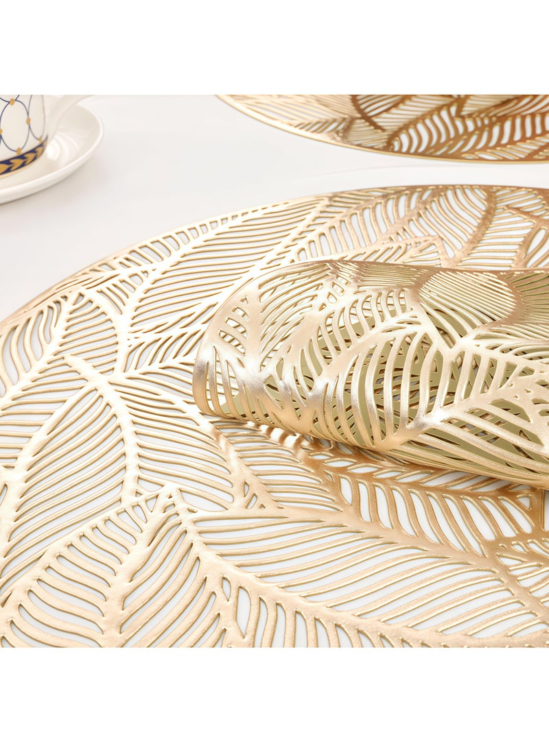 مجموعة من 4 مفارش طاولة مستديرة ذهبية مقاس 38 × 38 سم، مقاومة للحرارة ومضادة للانزلاق، قابلة للغسل، مفارش طاولة متينة من الفينيل المنسوج من مادة البولي فينيل كلوريد لطاولات الطعام وحفلات الزفاف وديكورات الحفلات وحفلات أعياد الميلاد - Image 5