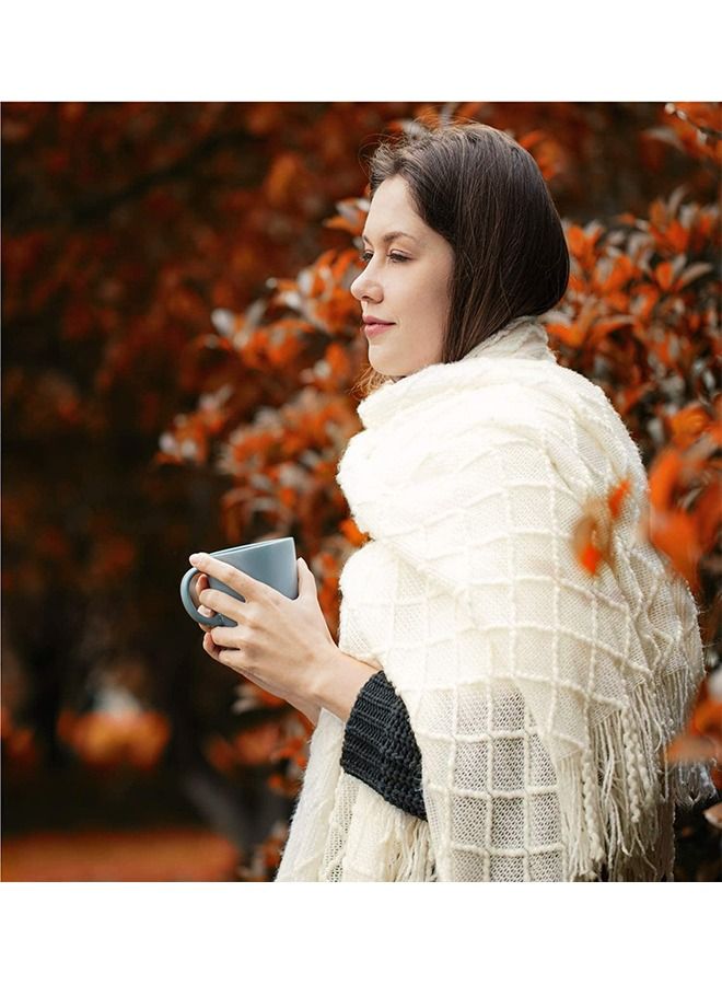 Arabest Soft Cozy Knit Blanket with Tassels for Couch and Bed Off White - Image 5