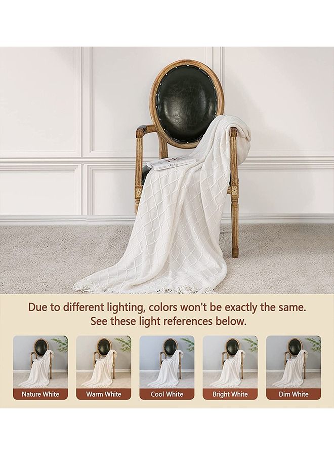 Arabest Soft Cozy Knit Blanket with Tassels for Couch and Bed Off White - Image 4
