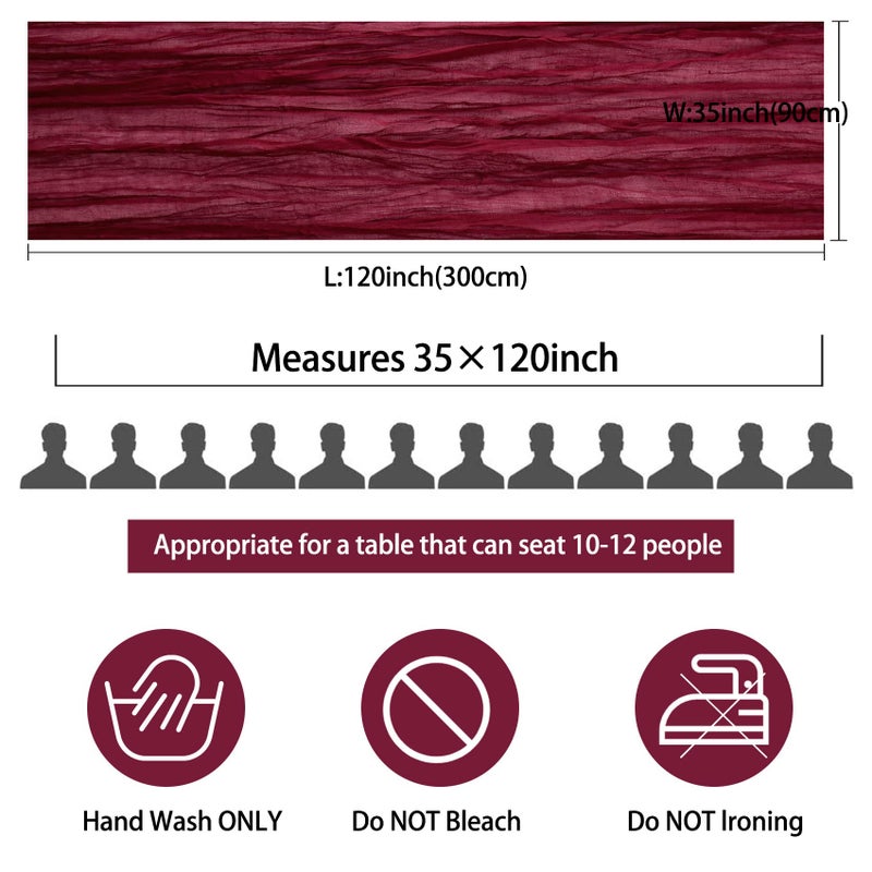 Fivenl 12 Pack 10Ft Cheesecloth Table Runner 35x120 Inch Boho Gauze Table Runner Rustic Cheese Cloth Long Romantic Table Runners for Wedding Bridal Shower Birthday Party Table Decor (Burgundy) - Image 2