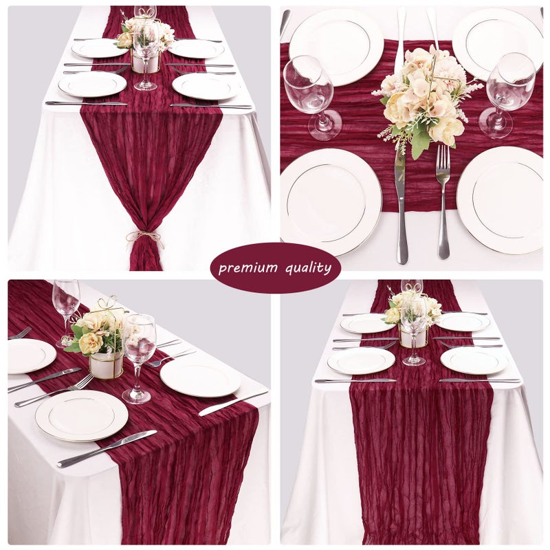 Fivenl 12 Pack 10Ft Cheesecloth Table Runner 35x120 Inch Boho Gauze Table Runner Rustic Cheese Cloth Long Romantic Table Runners for Wedding Bridal Shower Birthday Party Table Decor (Burgundy) - Image 5